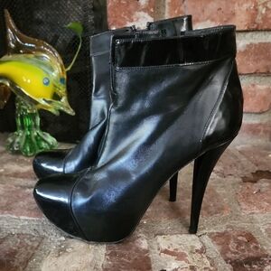 Stuart Weitzman Black Leather Patent Blend Platform Ankle Booties High Heel